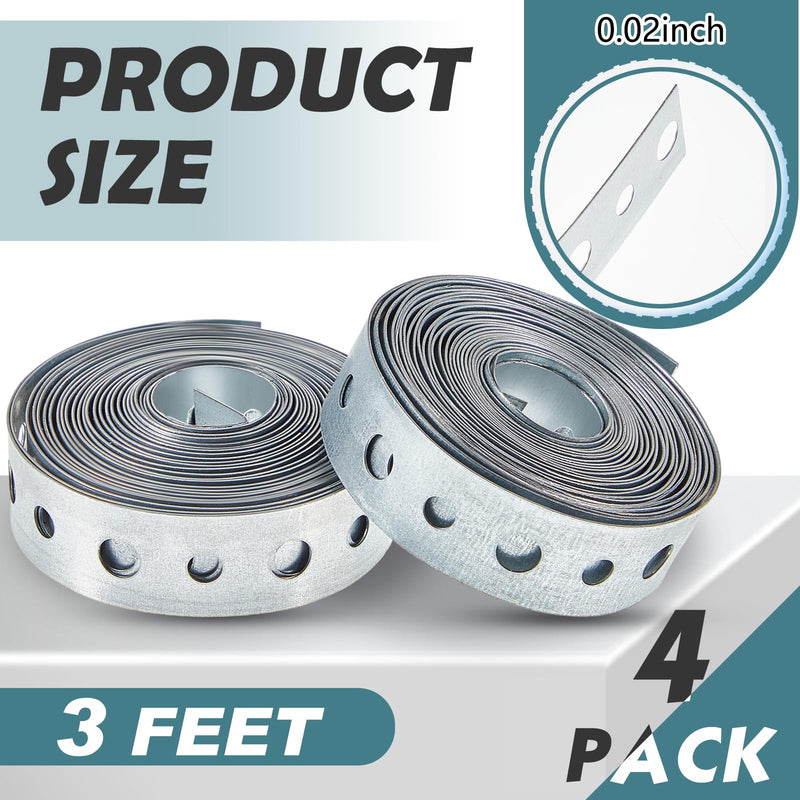Gisafai 4 Pcs Galvanized Hanger Strap Metal Strapping with Holes Pipe Hanger for Pipe Supports Hanging, 3/4 Inch x 10 ft