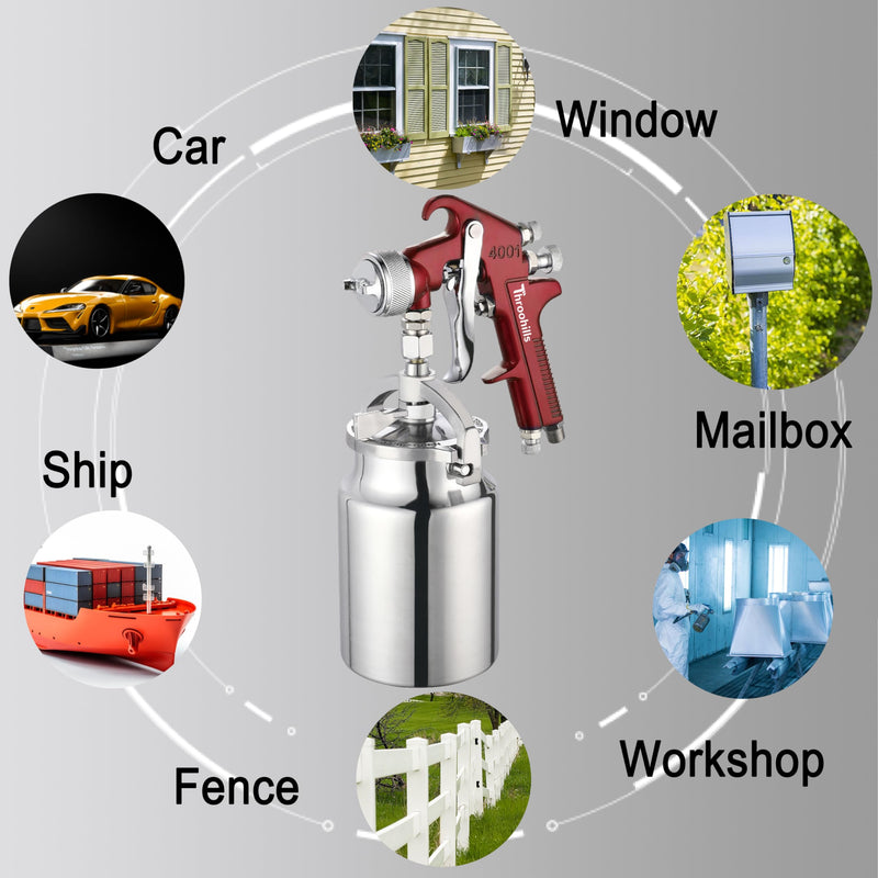 Siphon Feed Spray Gun for Piant with 1.8mm Nozzle, 1000cc Cup and 6pcs Paint Strainers for Cars & HousePainting Gun(Red) red-4001-1.8mm