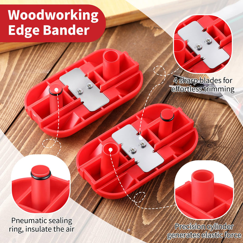 Feekoon Edge Banding Trimmer, Hand Planer Edge Quad Trimmer with Tungsten Carbide Blades, Laminate Veneer Edge Trimmer, PVC Plywood Wood Manual Banding Trimming Woodworking Deburring Tool, Red
