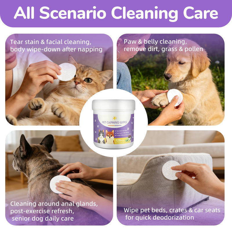 Dog Eye Wipes, 120 Count Cat Eyes Cleaning Wipes Gentle Pet Tear Stain Remover, Hypoallergenic Puppy Dogs Eye Wash Cleaner for Debris Discharge Mucus, Vet Recommended Aloe Chamomile Pets Wipe Pads