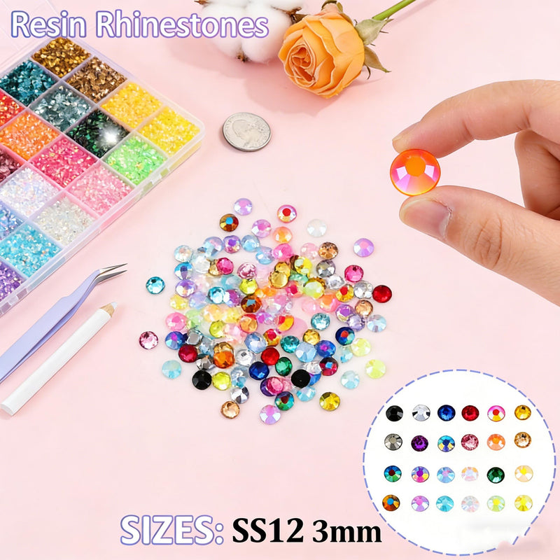 28 Colors Resin Jelly Gems Bedazzling Kit, 3mm Flatback Rhinestone Gems for Nail Art Crafts, with 3 Bottles B7000 Glue for Clothes, Shoes, Bedazzled DIY Jewelry Making Heavy Duty Weather Resistant