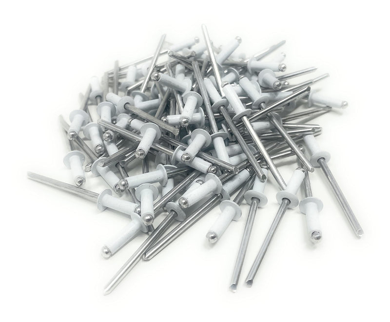 Metal Magery 100 White Aluminum Open End Pop Rivets QTY: 100 (4-4 1/8" x 1/4" (0.188-.250 Inch Grip Range)) 4-4 1/8" x 1/4" (0.188-.250 Inch Grip Range)