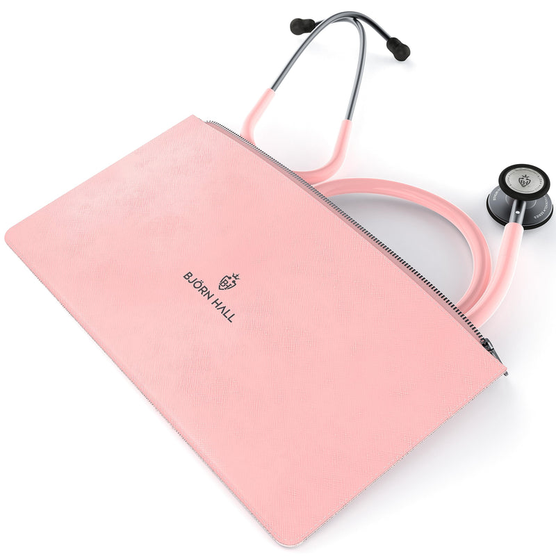Matte Black Pink Stethoscope & Case | Perfect for Medical Student Veterinarian Doctor |Spare Parts Ear Tips & Non Chill Rim | Nurse Accessories for Work Essentials | Light Pink Tubing MBLP Matte Black - Light Pink Stainless Steel
