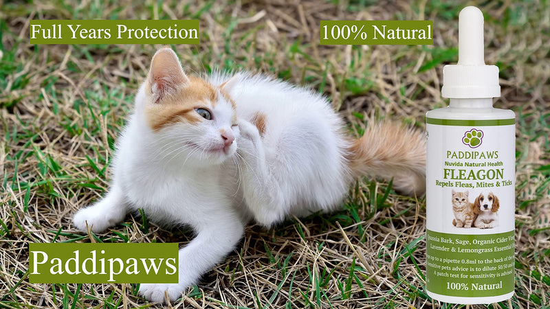 PADDIPAWS Fleagon Spot on - 100% Natural Flea Away Prevention Treatment for Dogs and Cats - Also protects against Mites, Lice and aids Tick Management - One Years Treatment - PawsPlanet Australia
