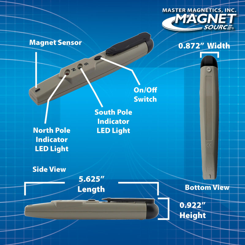 Master Magnetics Electronic Pole Indicator (POLEIND02MC) - Identifies North & South Poles of Permanent Magnets - LED Light, Clip-On, 4 Batteries - 1 Piece