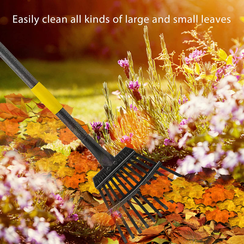 Oliynedy Leaf Rake for Gardening, Adjustable Metal Garden Rake for Leaves Long Handle 30-60", 11 Tines 9" wide Small Lawn Collapsible Yard Adult Kids Rake for Camping Flower Beds Mulch Shrub 30-60"