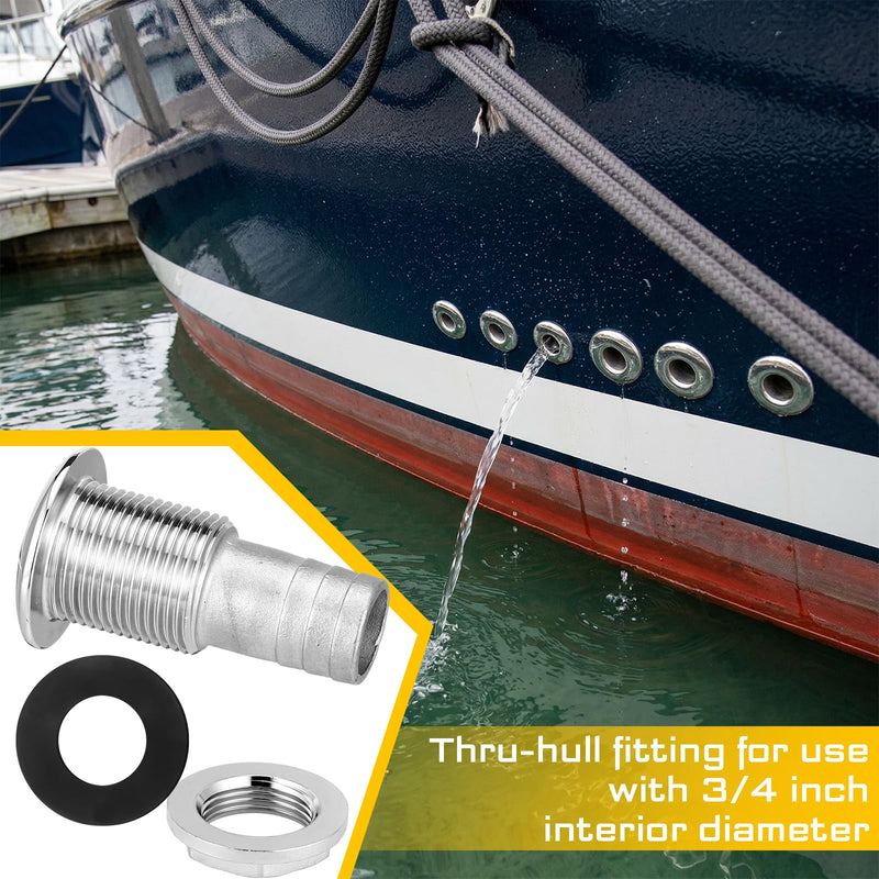 2 Pcs Thru Hull Fittings for Boats 3/4 316 Stainless Steel Thru Hull Connector Marine Combo Grade Barbed Boat Plumbing Fittings with Nut Gasket for Boats Yachts Rvs