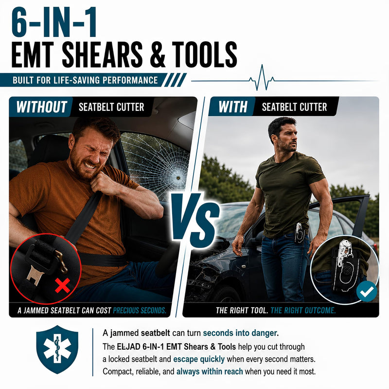 Heavy Duty 6 in 1 Multifunctional EMT Trauma Shears Foldable with Strap Cutter | Stainless Steel Emergency Response Medical Scissors | Tactical Survival Shears with Holster