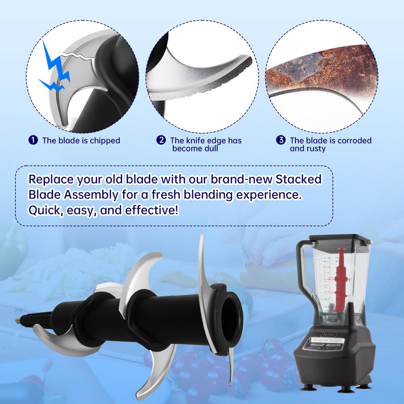 Blender Blade Replacement for Ninja 72 oz Pitcher, Replacement Parts for Nutri Ninja 1100W 1200W 1500W BL610 CT610 BL640 BL642 BL680 BL770 BL910 BN701 BN751 BN801