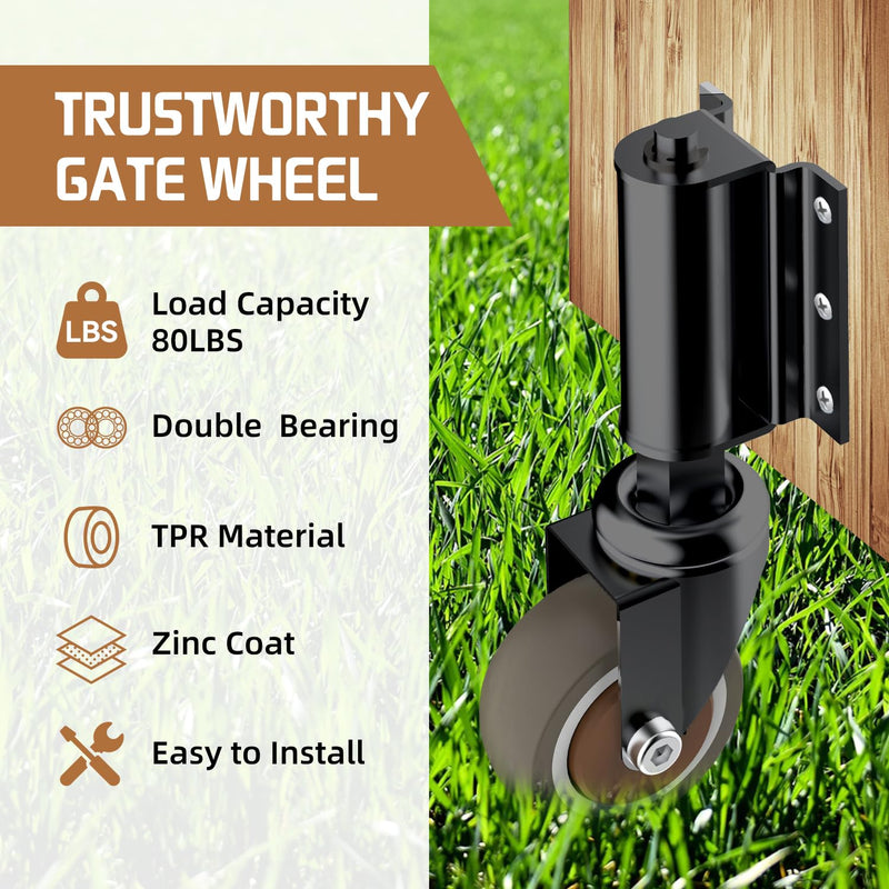 1 Pack Gate Wheel 2inch Gate Caster for Wooden Gate 80lbs Capacity 360 Degree Rotation TPR Rubber Tire Spring-Loaded Gate Wheels with Screws & Screwdriver(Black) TPR-2inch(black)