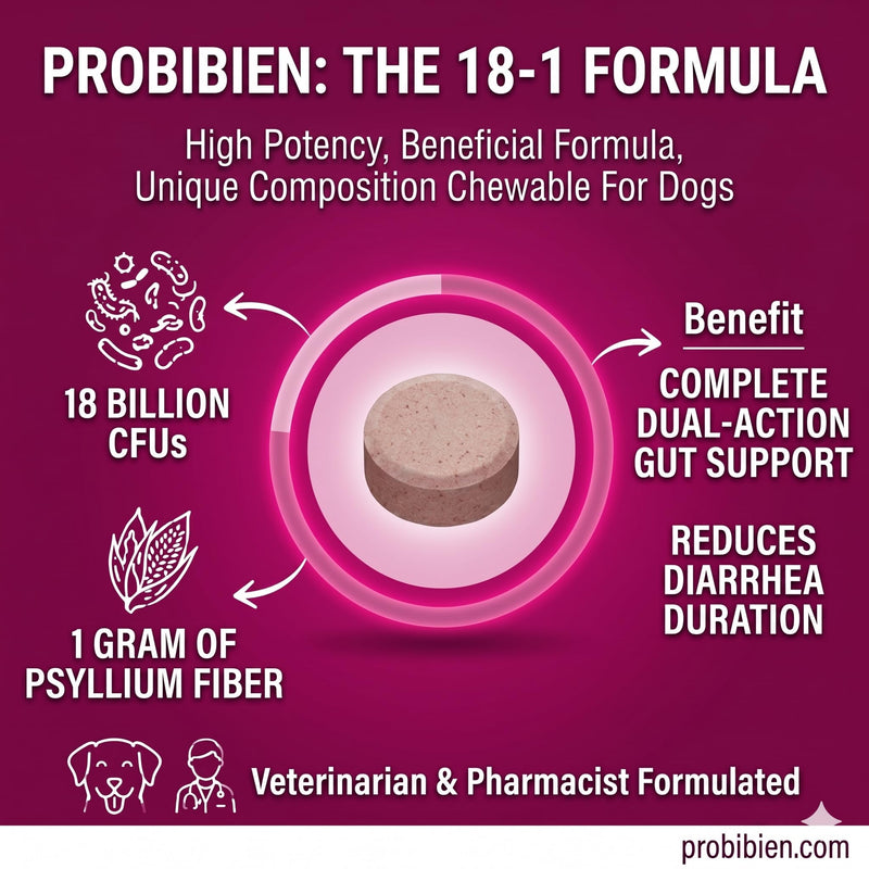 Probiotic for Dogs, 18 Billion CFUs +1 Gram of Fiber - 9 Native Gut Strains, Probiotic and Prebiotic Veterinary Supplement, Chew Tablets for Diarrhea, Gut Health and Immune Health.