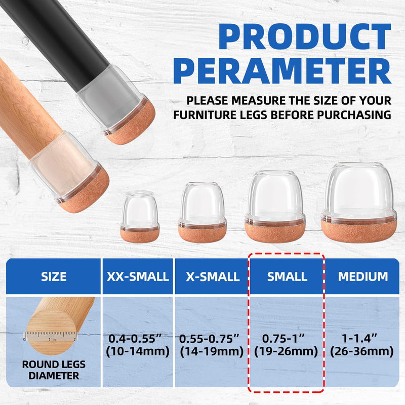 20 Pcs Clear Small Chair Leg Floor Protectors for Hardwood Floors, Upgraded Rubber Chair Leg Caps with Felt Pads, Furniture Leg Feet Cups Protect Floors from Scratches Reduce Noise (Fit 0.8"-1") 03 Clear Small (Fit 0.8"-1")