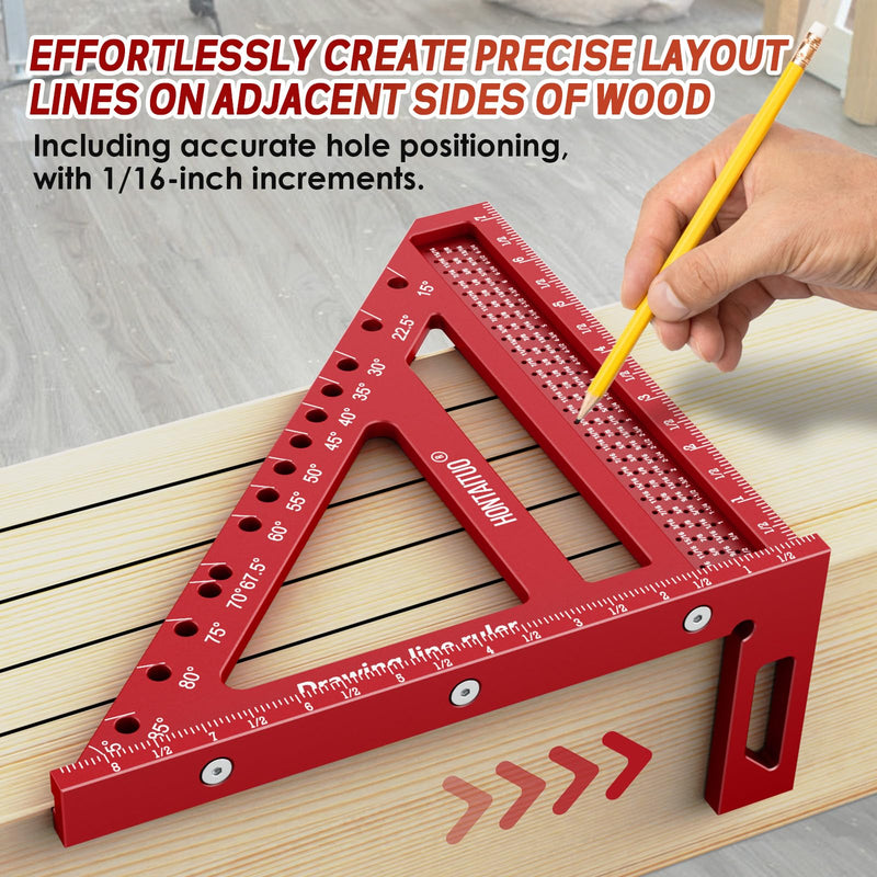 8.5 Inch Large Carpenter Square – Multi-Angle Measuring and Marking & Creating Spacing Marks,15-90 Degrees Angle Marking Square,Marking Gauge Red