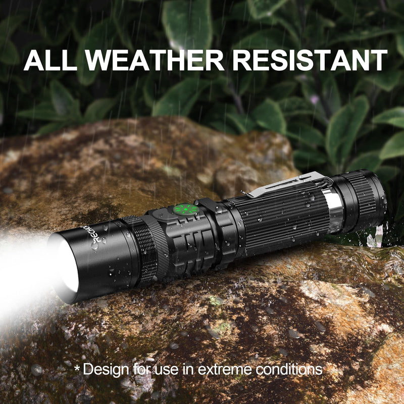 RECHOO Flashlights USB Rechargeable 2 Pack Double Switch S3000L LED Tactical Flashlight High Lumens Super Bright 5 Modes Zoomable Waterproof Flashlight for Camping, Emergency