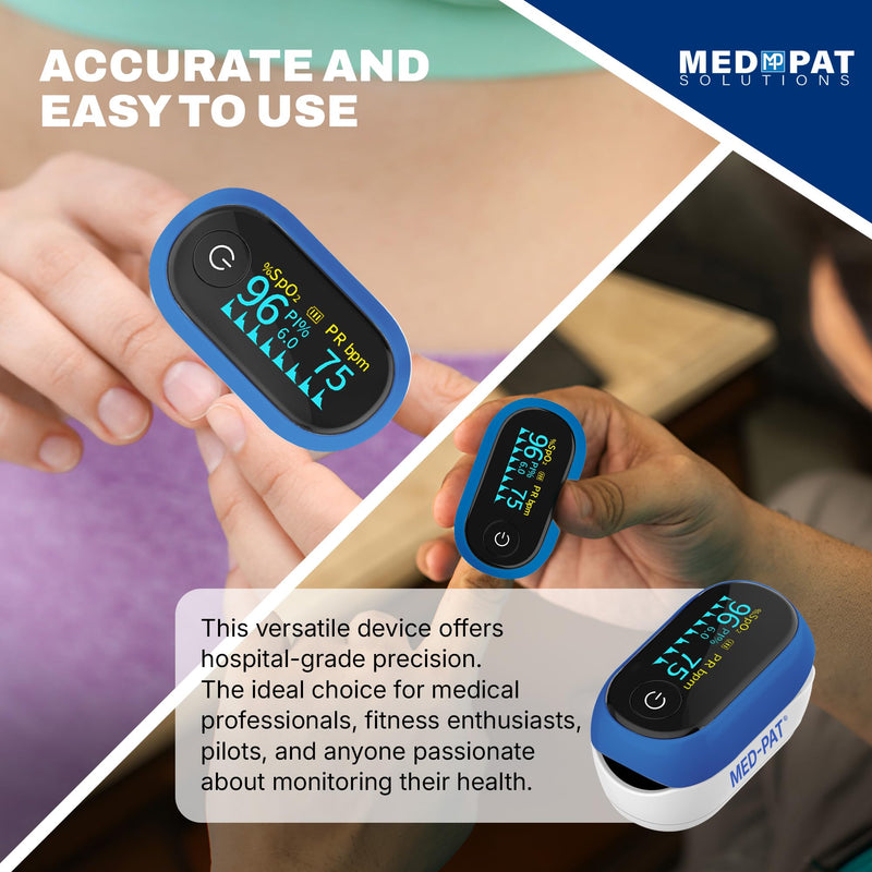 Med-Pat PX-1 Pulse Oximeter - Fingertip SpO2 Monitor - Accurate Oxygen & Pulse Readings - Portable for Home, Travel, Sports