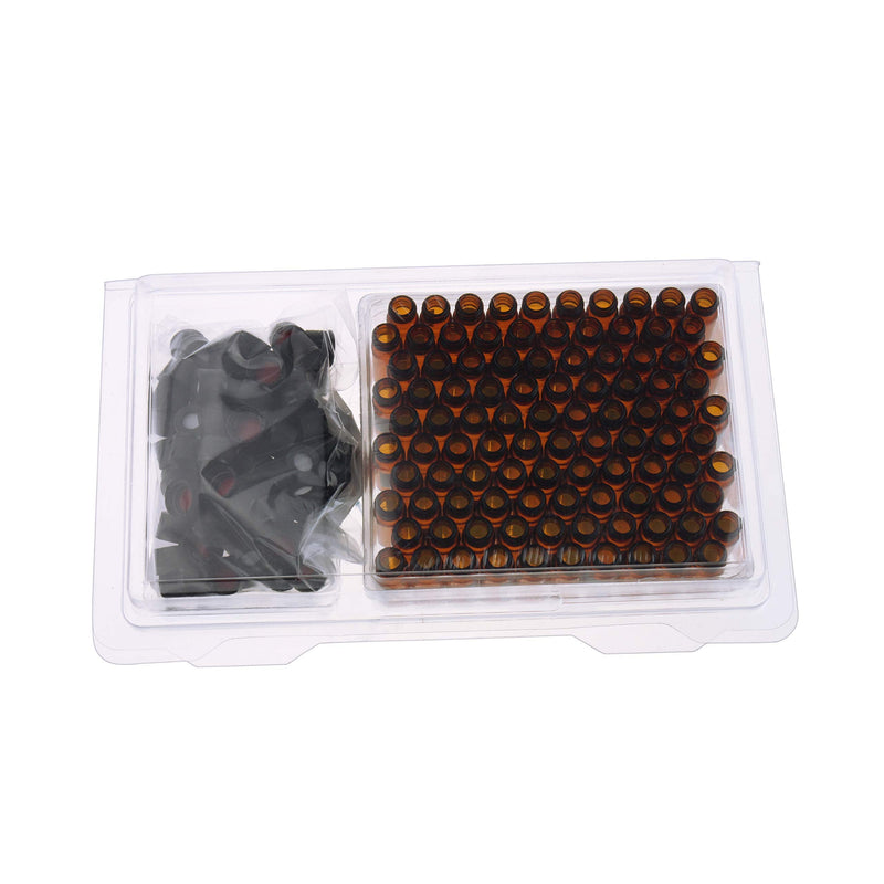 ALWSCI 1.5ml Autosampler Vials, Amber Screw Neck ND10 GC HPLC Vial with Graduation, 10-425 Black Screw Cap with Red PTFE/White Silicone Liner, 100 of Pack