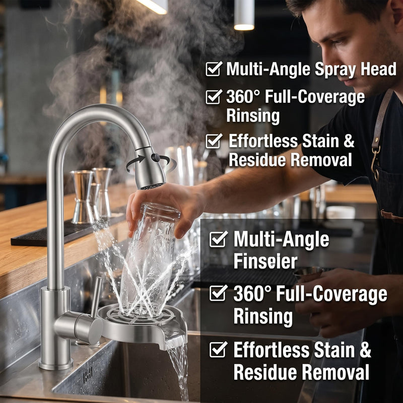 Stainless Steel Automatic Bottle Washer & Faucet Cup Cleaner - 360 Rotating G1/2 Sink Attachment for Home & Cafe