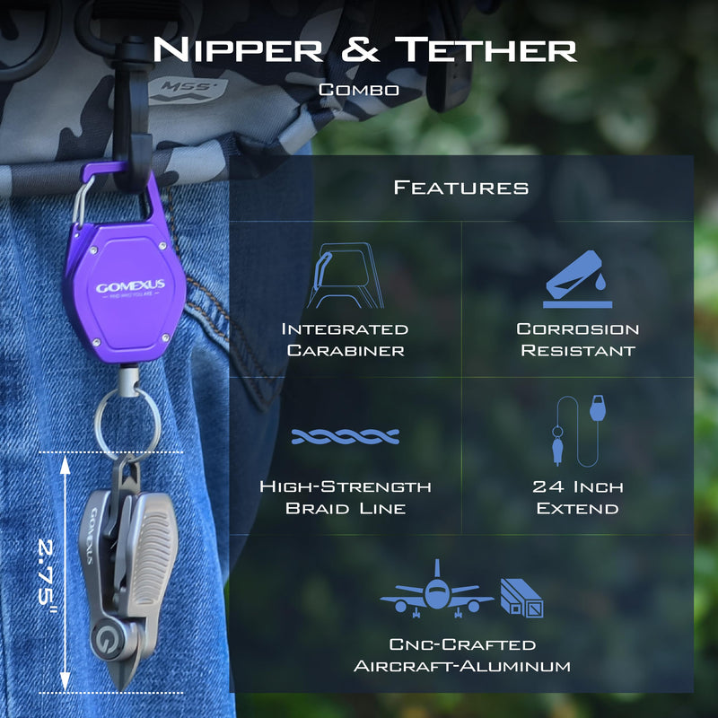 GOMEXUS Sharkbite Fishing Line Cutter with Retractors Fly Fishing Nippers Gray