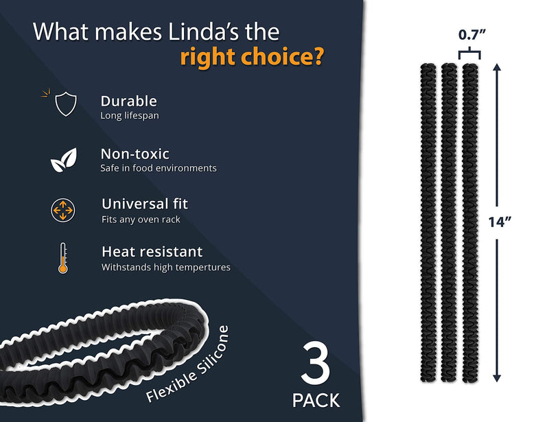 Silicone Oven Guards for Racks by Linda’s Essentials (3 Pack) - Heat Resistance Silicone Oven Rack Protectors Guards Against Burns and Scars, 14 Inches Long (Black) 14 Inch Black