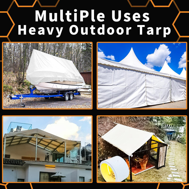 White Heavy Dut Waterproof Tarp 4' x 6', 10 Mil Thick, High Durability, Rip and Tear Resistant with Metal Grommets Every 20 Inches 4 FT x 6 FT White