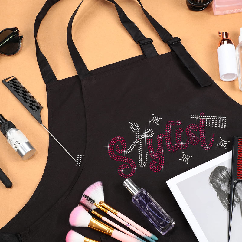 Coume 2 Pcs Hair Stylist Apron Hairstylist Salon Apron with Rhinestone Tools 3 Pockets Waterproof Hairdresser Barber Apron Trendy and Simple Style Pink