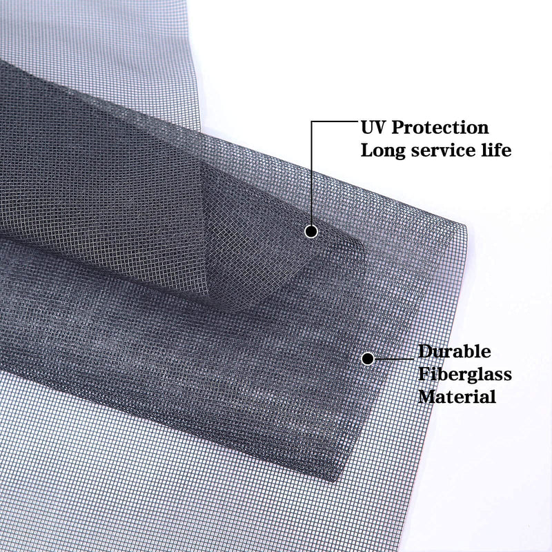 Windows Screen and Screen Door Repair Kit, 48"x118" Charcoal Fiberglass Mesh with Rolling Tool/Hook/Ruler/Cutter/Spline - Window Screen & Sliding Screen Door Replacement for Windows, TOOLTRIZ 48" x 118" Black