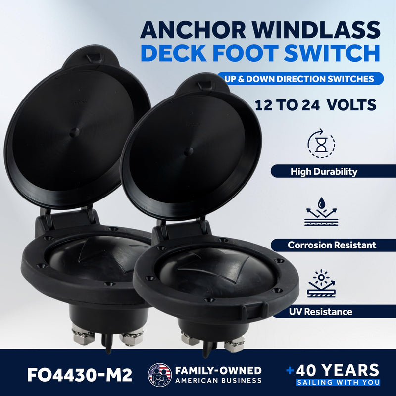 Five Oceans Marine Anchor Windlass Deck Foot Switch Heavy Duty Covered, Black 4 inches 2 Pack