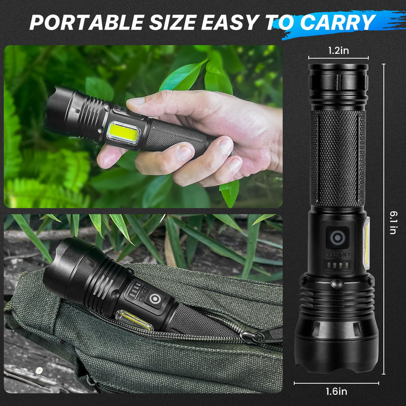 THY TRY Rechargeable Flashlight 90,000 High Lumens, 2 Pack Bright Flashlights with 7 Modes, Powerful Flash Light for Home, Hiking, Camping