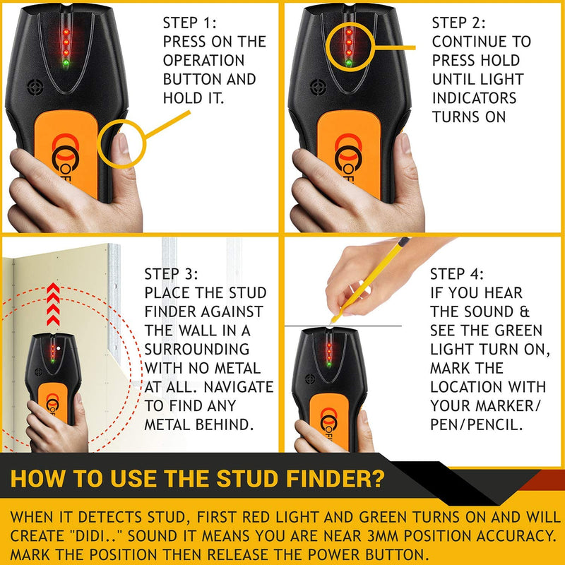 Stud Finder & Multifunction Device (Laser Level line, Leveler, Metric Ruler) - Stud Finder Wall Scanner With Laser Level Can Be Used as Pictures Hanging Tool and Ruler With Stud Finder