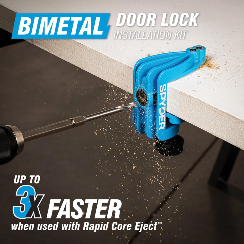 Spyder 5-Piece Rapid Core Eject Door Lock Installation Jig and Bi-Metal Hole Saw Kit, 1-inch and 2-1/8-inch 5-Piece Set