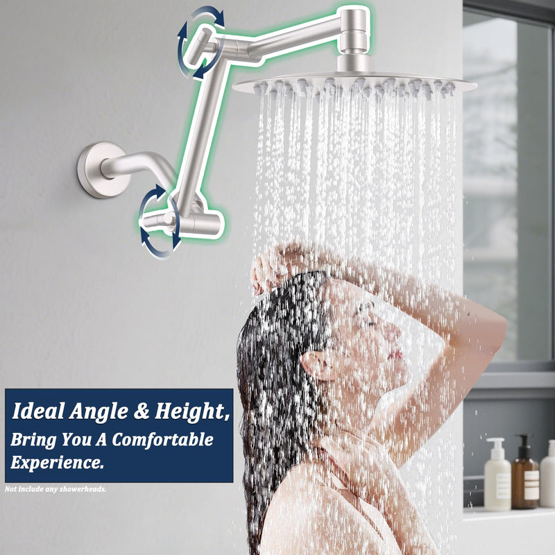 Solid Brass Shower Head Extension Arm, 13 Inch Adjustable Shower Arm - Height & Angle Adjustable Extender, Universal G1/2 Connector for Rainfall or Fixed Showerhead (Brushed Nickel) Brushed Nickel - NewNest Australia