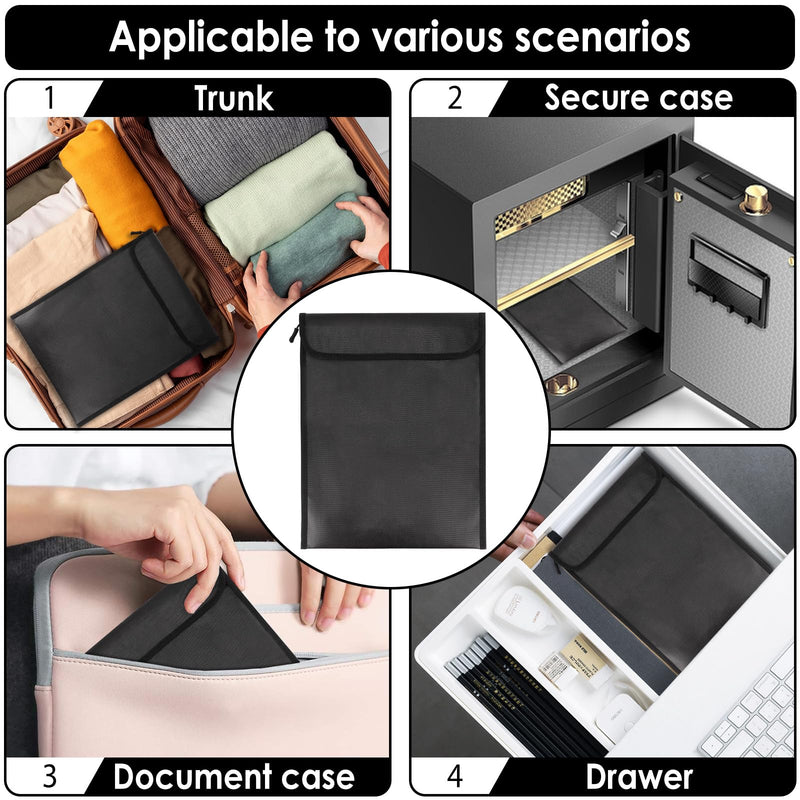 Fireproof Document Bag, Fireproof Bag, Important Document Storage Bag, Zipper Design, Suitable for Certificates, Tablets, Document Bags (Black 37 x 28cm)