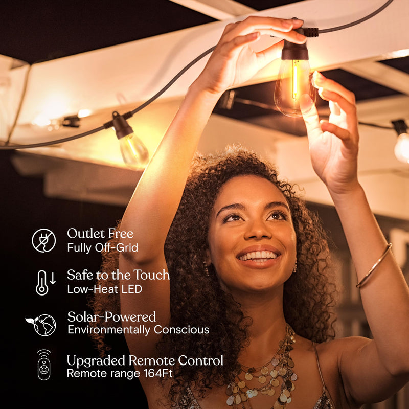 Brightech Ambience Pro Super Bright Solar - 27Ft Remote Control Outdoor String Lights with 12 Shatterproof S14 Bulbs, Commercial Grade LED, Waterproof Patio Lights, 4W Soft White for Patios, Gardens 27 Feet