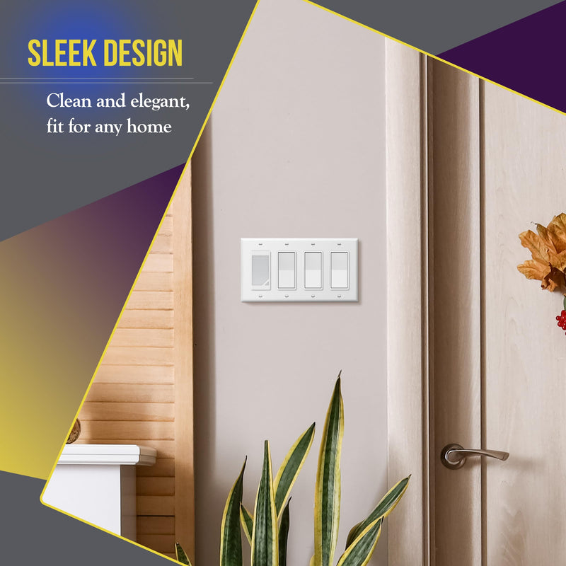 ENERLITES Decorator Light Switch or Receptacle Outlet Wall Plate, Gloss Finish, Size 4-Gang 4.50" x 8.19", Polycarbonate Thermoplastic, 8834-W, White, Standard Size