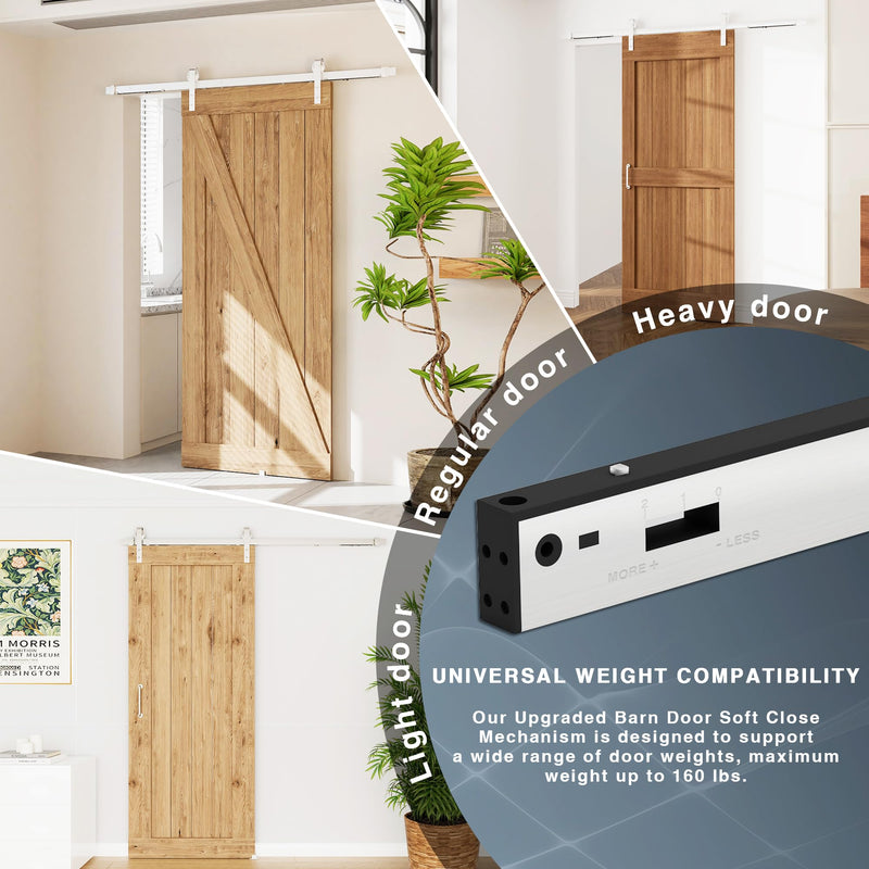 2PCS Stainless Steel Barn Door Soft Close Mechanism, Upgraded Universal Weight Compatibility Support Door up to 160lbs, Effortless Opening Closing Hole-Free Hardware for Flat Track, Silver