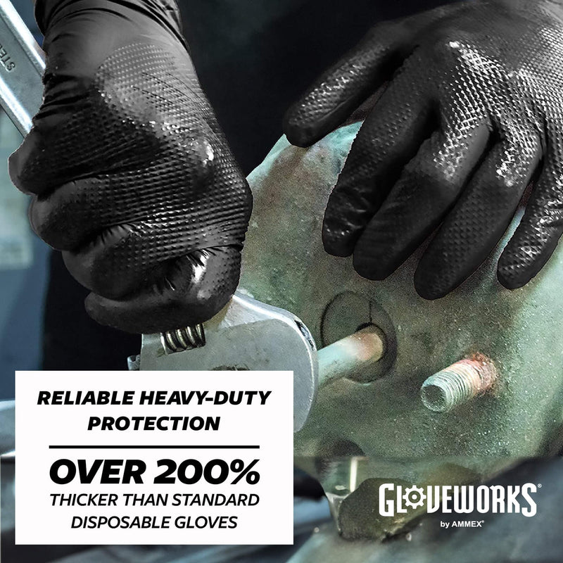 GLOVEWORKS HD Black Nitrile Gloves, 6 mil Nitrile Disposable Gloves, Latex Free Gloves Mechanics Gloves Large (Pack of 100) Box of 100