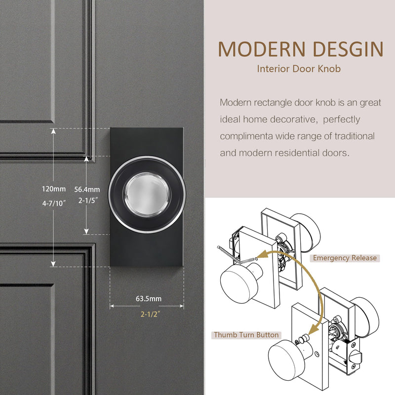 Privacy Door Knob with Lock - Crystal Glass Interior Door Handle for Bedroom Bathroom Closet - Matte Black, 1 Pack Privacy