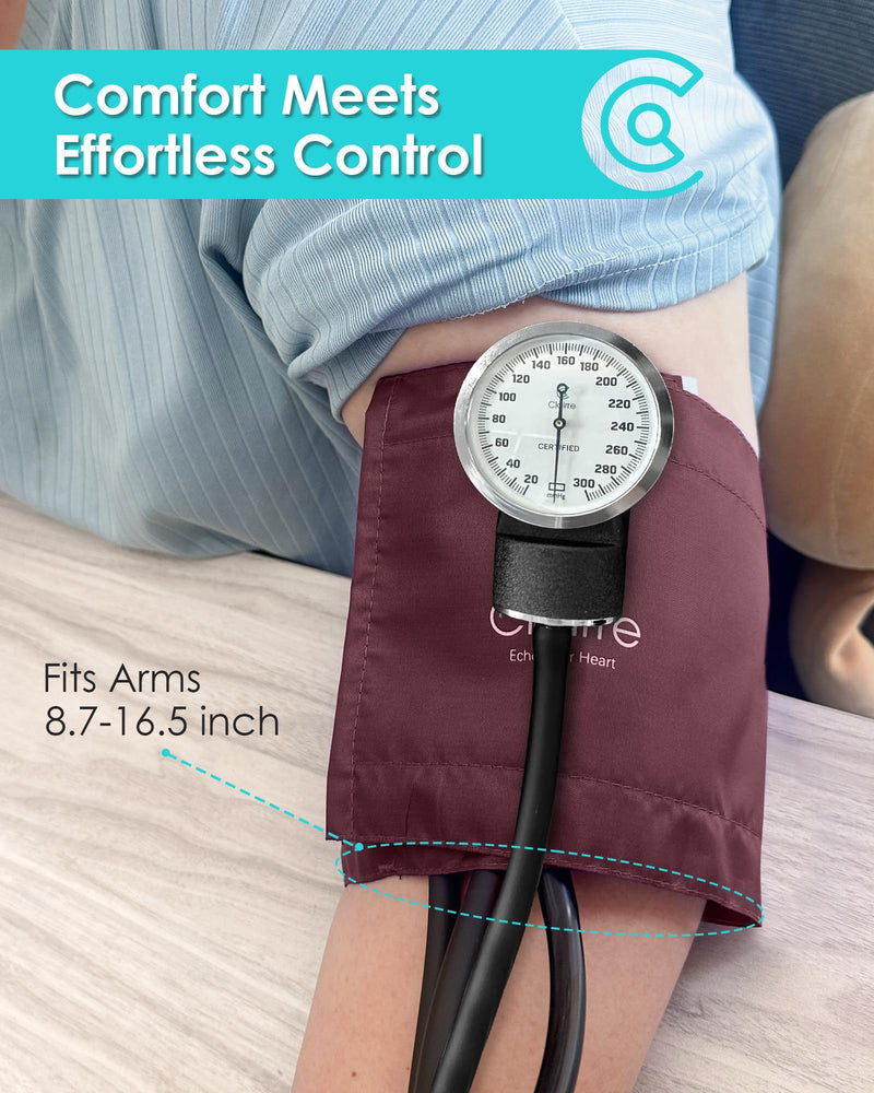 Premium Blood Pressure Cuff Set with Advanced Stethoscope, Penlight & Storage Case Kit, Aneroid Sphygmomanometer for Professional & Home Adult BP Monitoring, Burgundy Red With Premium Stethoscope Kit