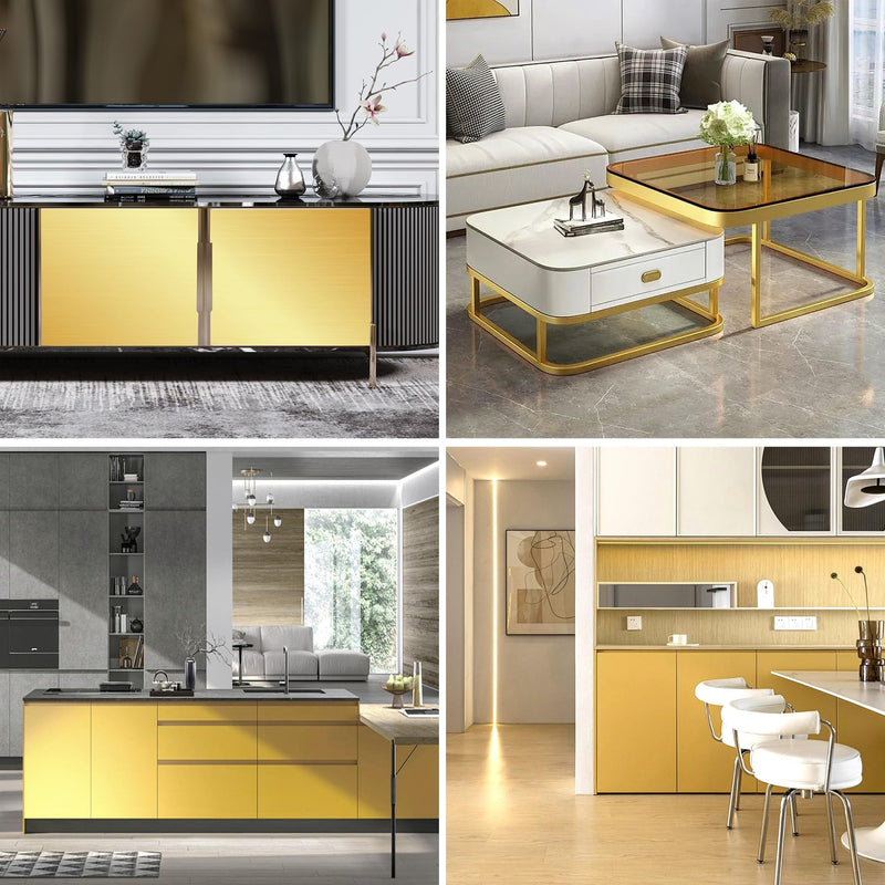Peel and Stick Brushed Gold Wallpaper Border, Removable PVC Waterproof Wallpaper for Mirror Frame, Kitchen Tiles, Cabinet, and Home Décor (32.8ft x 3.9inch)