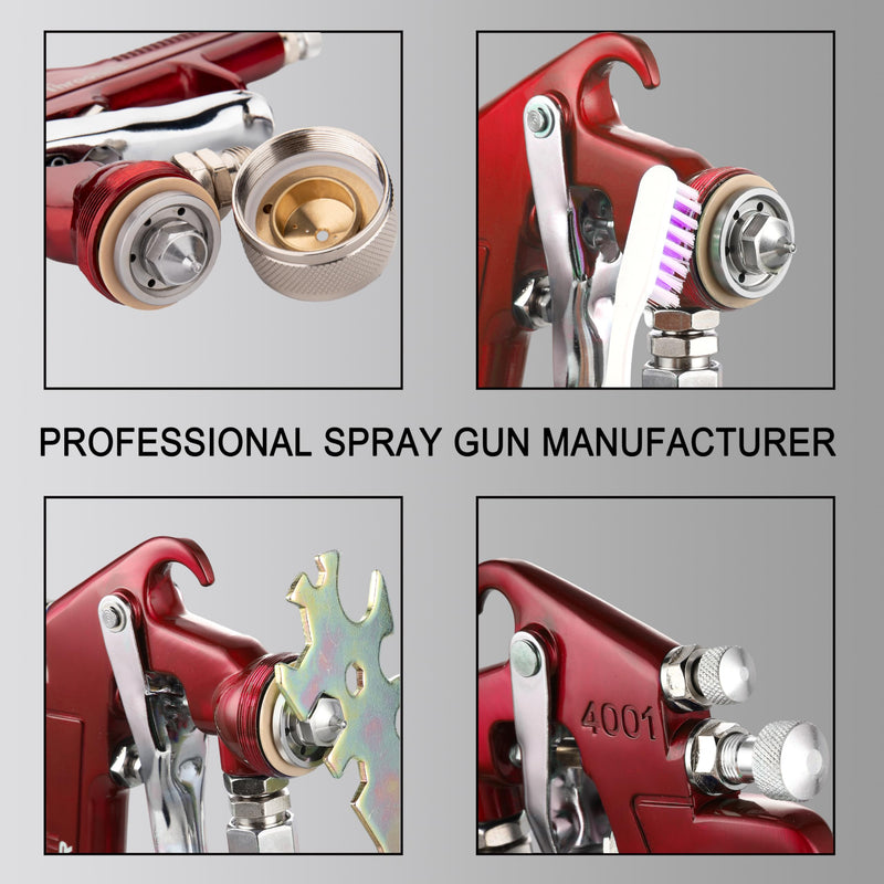 Siphon Feed Spray Gun for Piant with 1.8mm Nozzle, 1000cc Cup and 6pcs Paint Strainers for Cars & HousePainting Gun(Red) red-4001-1.8mm