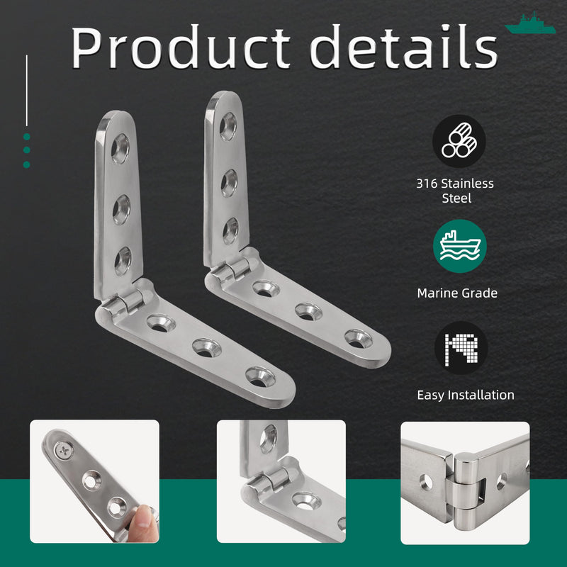 6 inch x 1 inch Heavy Duty Boat Door Hinge 316 Stainless Steel Strap Marine Hatch Casting Butt Hinge, for Boat Cabinet Furniture Hardware, 4 Pack