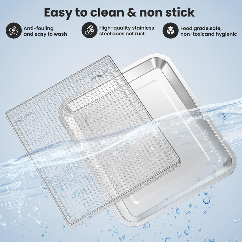 Stainless Steel Baking Tray Pan and Air Fryer Basket Compatible with Cuisinart Airfryer TOA-060 and TOA-065 for Cuisinart air fryer replacement parts with Cuisinart Airfryer models TOA-060 and TOA-065