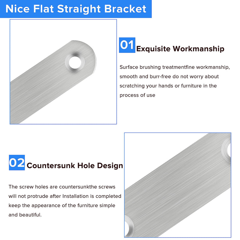 16 Pack Flat Plate Straight Brackets 60MM Stainless Steel Flat Metal Braces,Repair Bracket with Screws 60mm / 16 Pcs