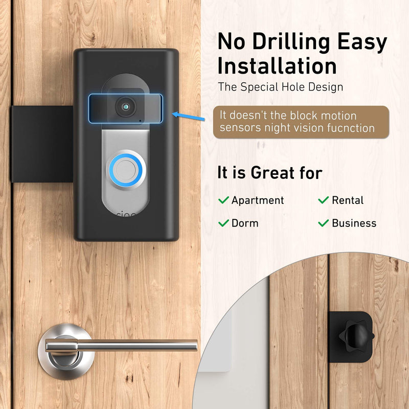 Anti-Theft Video Doorbell Mount,AHBTEYM Ring Doorbell Mount No Drill Bracket Holder Accessories for Apartment Home Rentals Compatible with Video Doorbell 4/3/3 Plus/2/1/2021/2023 Release(Black) Black