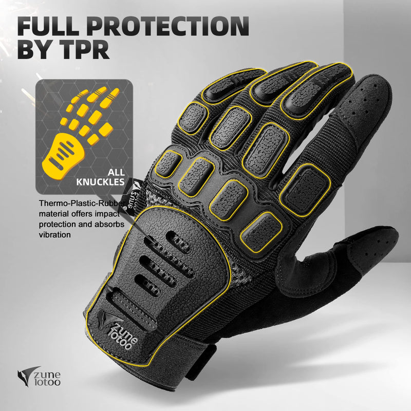 ZUNE LOTOO Touchscreen Tactical Gloves Men with TPR Finger Impact Protection & Palm Padded for Motorcycle Airsoft Paintball Range Work Black Full Finger Small