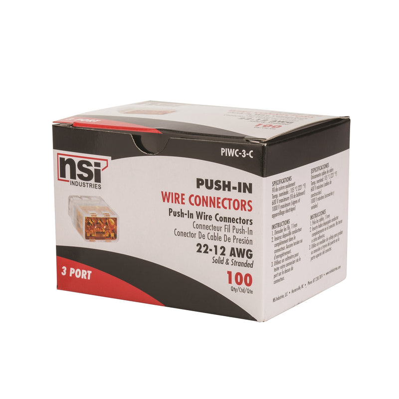 NSi Industries, LLC Easy-Twist Push-In Wire Connector, 3 Wires, Orange (Box of 100) - PIWC-3-C