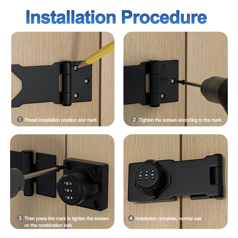 Password Rotary Hasp Locks, Black 4 Pack Cabinet Locks with Combination, Keyless Security Latch for Sliding Barn Door, Gate, Small Door, Closet, Drawers