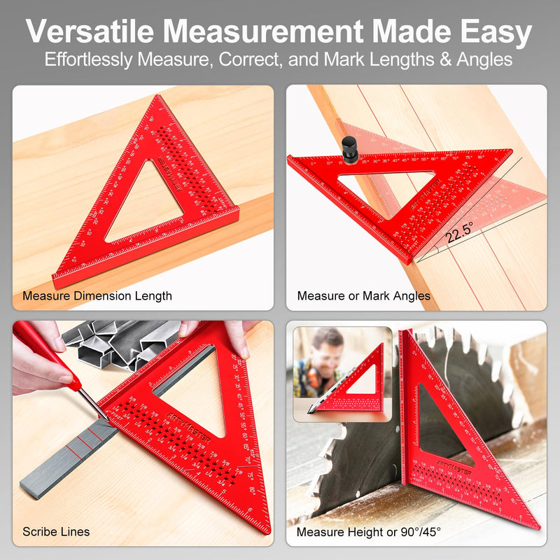 7 inch Carpenter Square, 1/16" Precision Hole Scribing Square Tools, 0-90° Aluminum Alloy Rafter Square, Woodworking Square with Stair Gauge & Carpenter Pencils 12 Refills AM13F Imperial: 7 inch Square+Pencil+Stair Gauge US