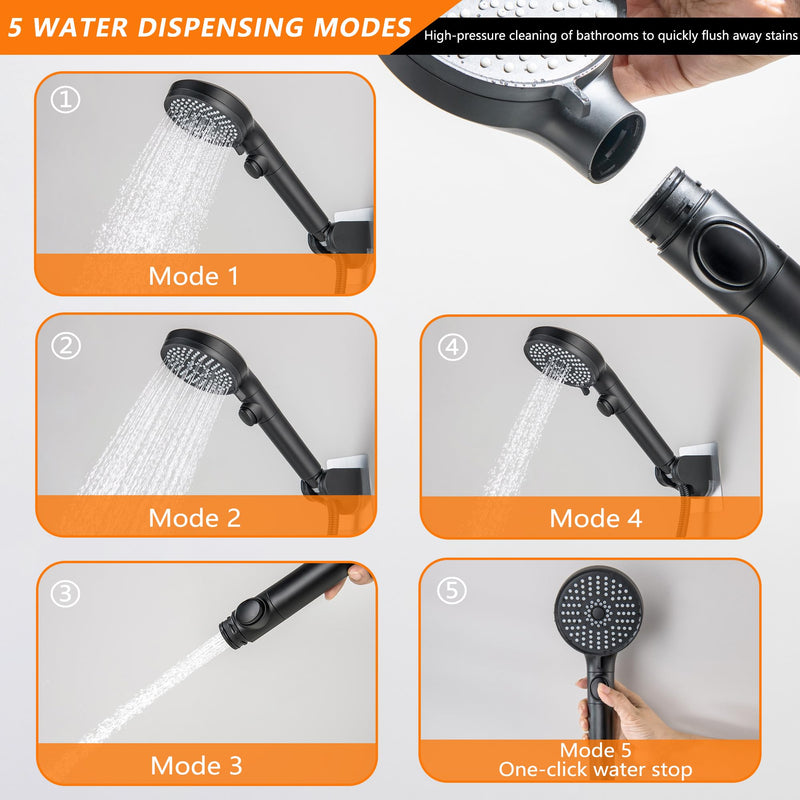 Tub Spout with Diverter, Matte Black Bathtub Spout with Diverter Bath Tub Faucet Set with ON/OFF 5 Modes Shower Sprayer