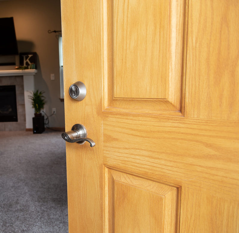 Design House 740423 Single Cylinder 6-Way Universal Deadbolt with Latch Satin Nickel Single Cylinder Universal